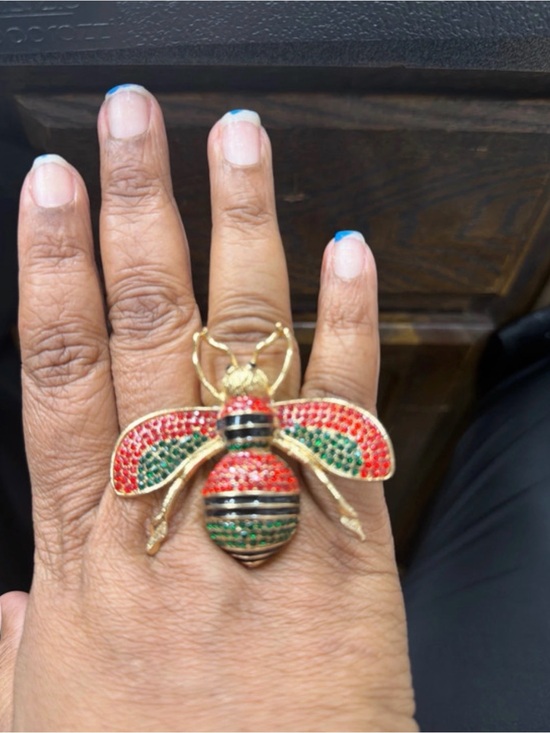 Jewelry - NWOT Red & Green Rhinestone Bee Stretch Ring